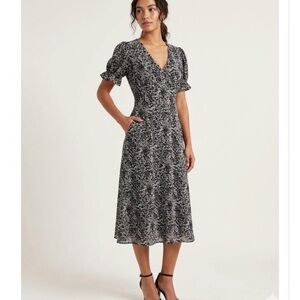 SHEIN Black and White Floral Midi Dress